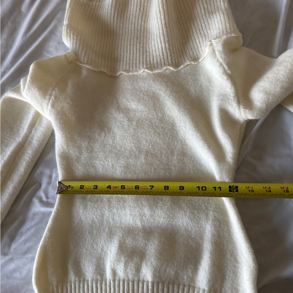 Cream Off The Shoulder Cowl Neck Sweater Ivory Oversized Cozy Knit Small - Picture 14 of 15